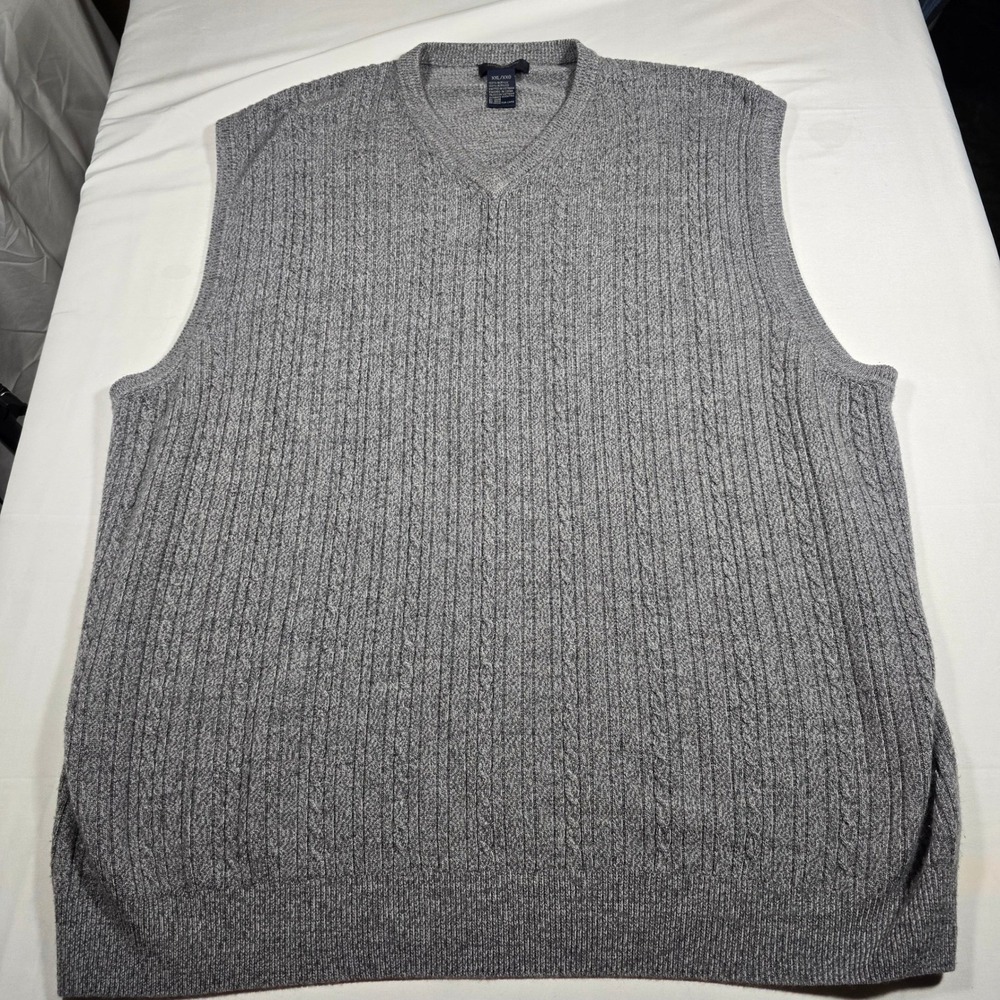 Dockers Mens XXL Gray Cable Knit V-Neck Sweater Vest Heathered Sleeveless